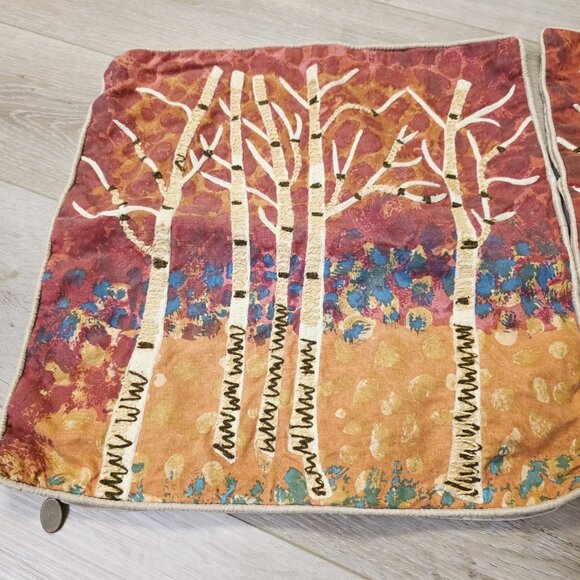 2 Pier 1 Embroidered Jute Birch Tree Throw Pillow Cover 17 X 17 Zipper Closure - Picture 4 of 9